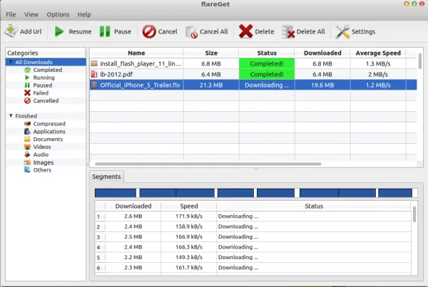 FlareGet is a Free Outstanding Download Manager that can Download Files Quickly using multiple threads and segments (Windows, Linux)